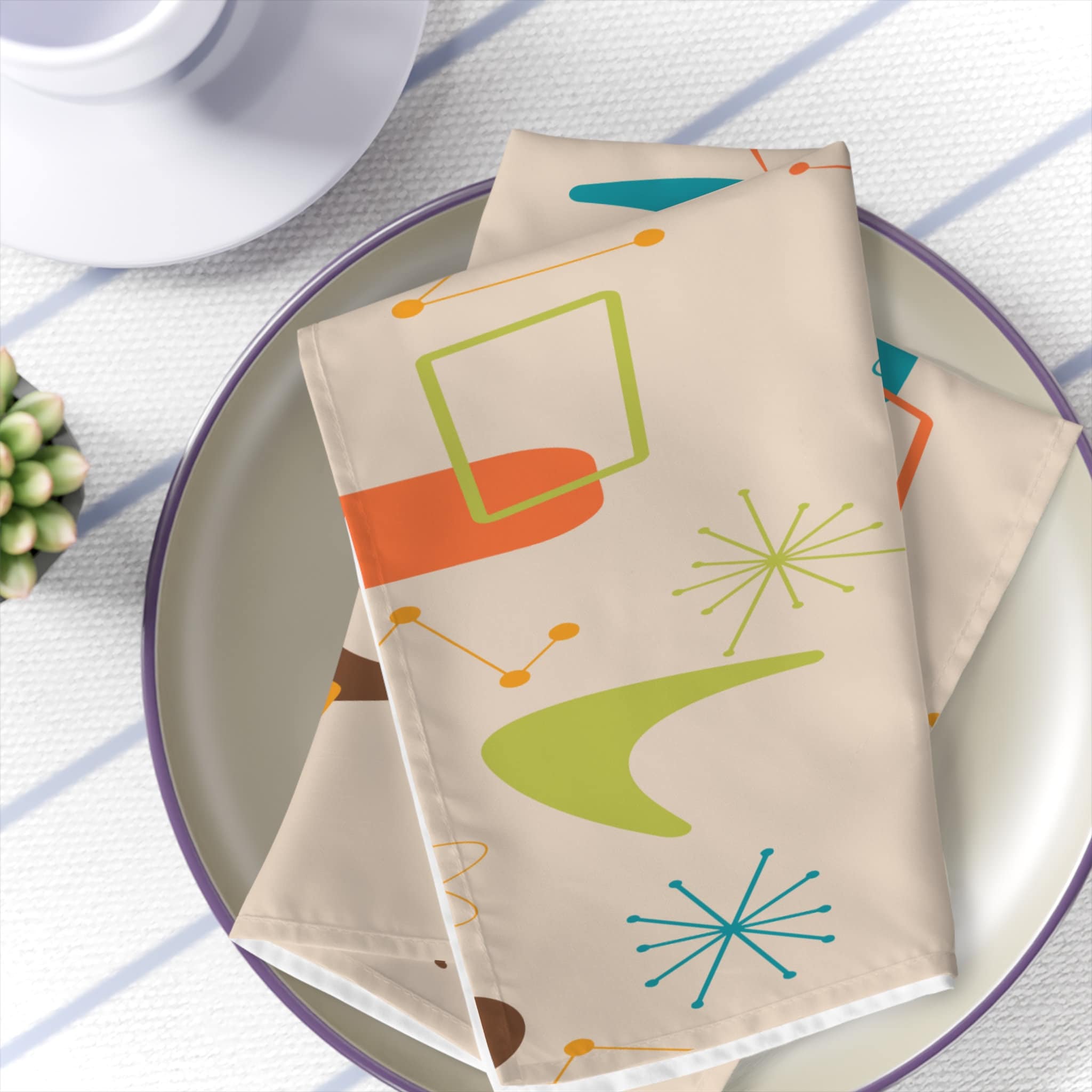 Kate McEnroe New York Set of 4 Mid Century Modern Retro 50s Boomerang Starburst Pattern Cloth Napkins, Vintage Atomic Age Style Table LinensNapkins19937916617425394392