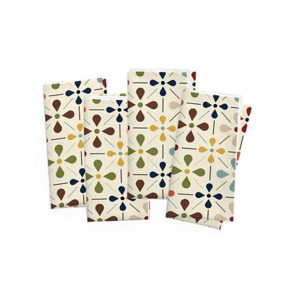 Kate McEnroe New York Set of 4 Mid Century Modern Retro Floral Napkins, 50s MCM Cream, Teal, Mustard, and Rust Table LinensNapkins23115185208376170214