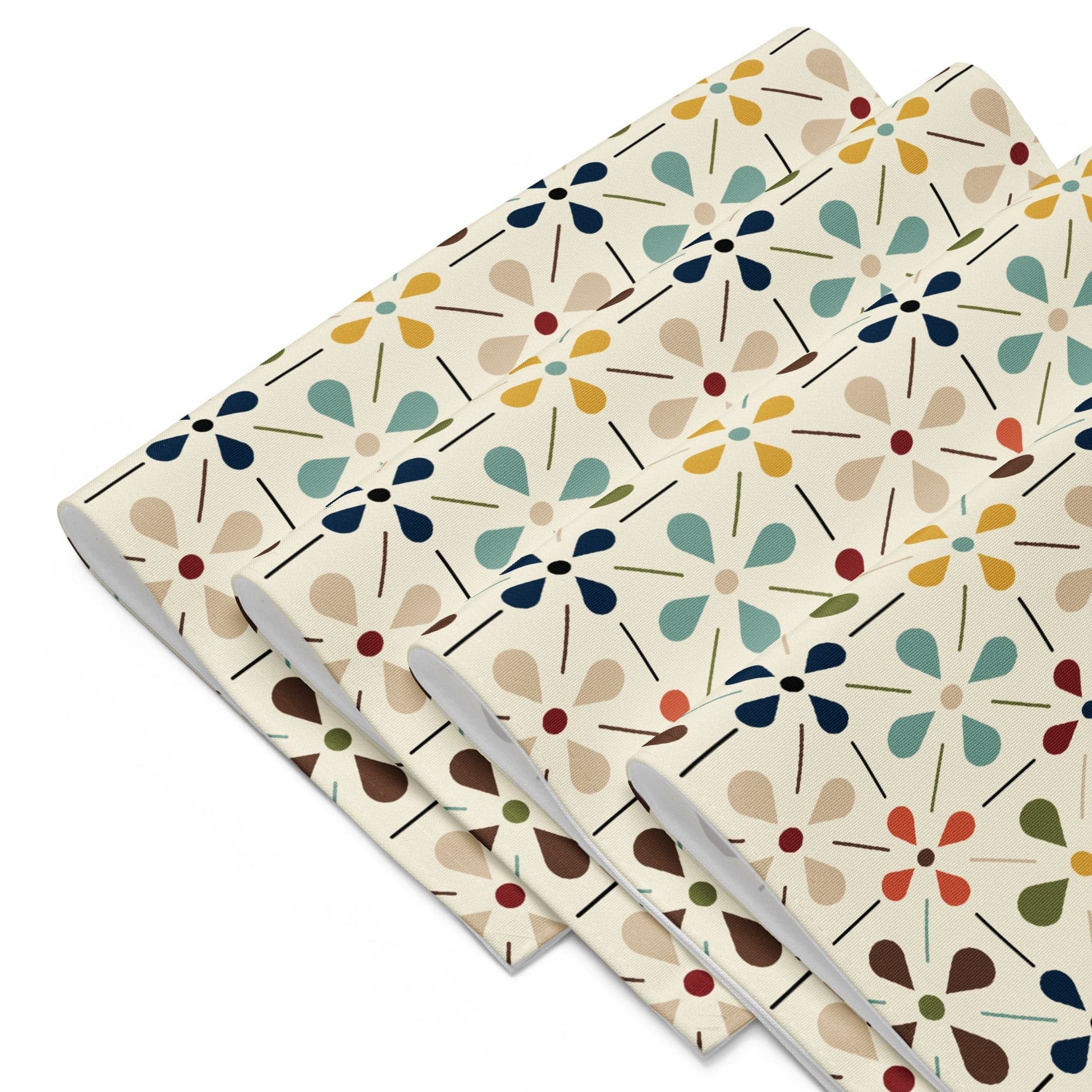 Kate McEnroe New York Set of 4 Mid Century Modern Retro Floral Placemats, 50s MCM Cream, Teal, Mustard, and Rust Table Mats Placemats 7869988_17484