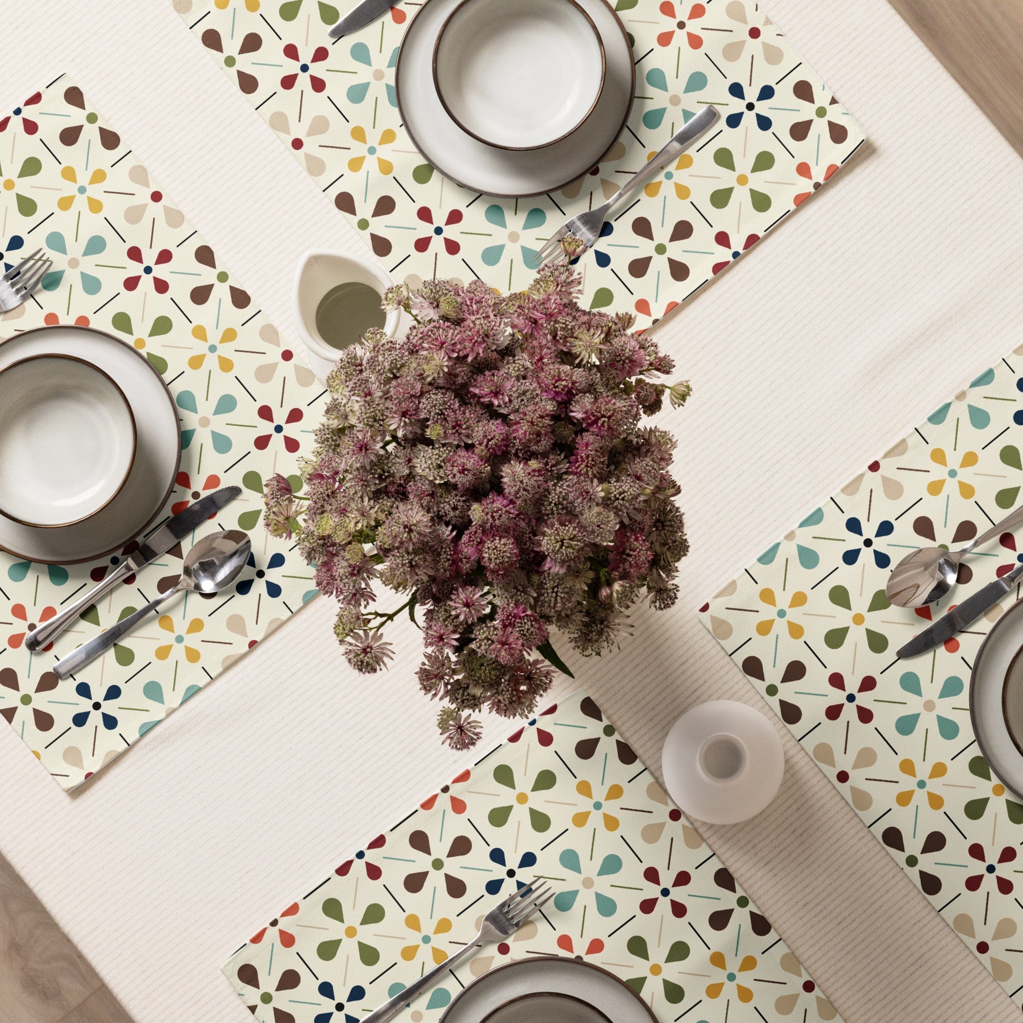 Kate McEnroe New York Set of 4 Mid Century Modern Retro Floral Placemats, 50s MCM Cream, Teal, Mustard, and Rust Table MatsPlacemats7869988_17484