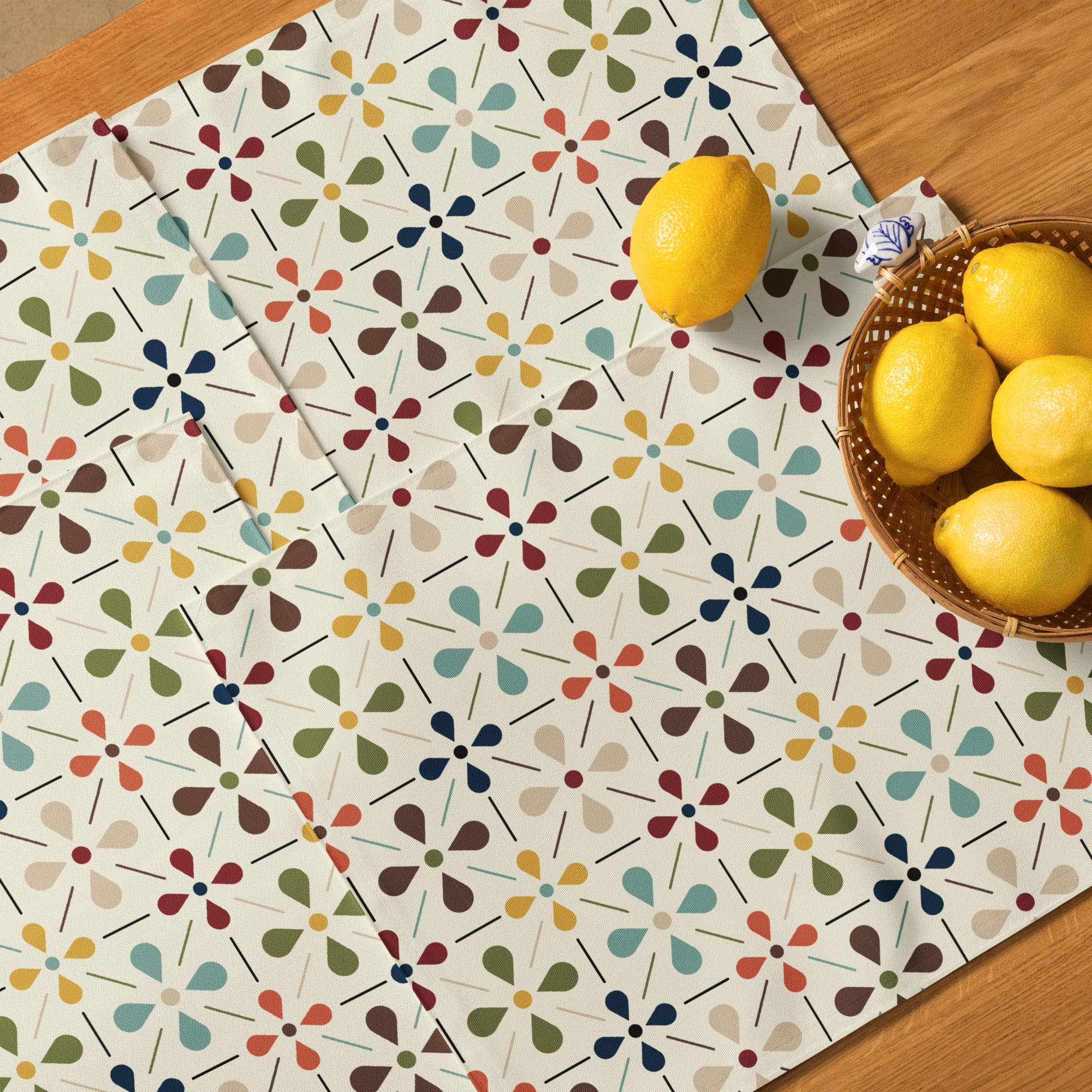 Kate McEnroe New York Set of 4 Mid Century Modern Retro Floral Placemats, 50s MCM Cream, Teal, Mustard, and Rust Table MatsPlacemats7869988_17484