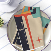 Kate McEnroe New York Set of 4 Mid Century Modern Starburst Cloth Napkins, Cream, Teal, Mustard, Orange, Retro Atomic Style Table Linens - KM13539723Napkins31867300826169181944