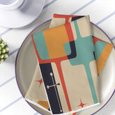 Kate McEnroe New York Set of 4 Mid Century Modern Starburst Cloth Napkins, Cream, Teal, Mustard, Orange, Retro Atomic Style Table Linens - KM13539723Napkins31867300826169181944