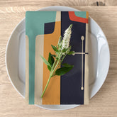 Kate McEnroe New York Set of 4 Mid Century Modern Starburst Cloth Napkins, Cream, Teal, Mustard, Orange, Retro Atomic Style Table Linens - KM13539723Napkins31867300826169181944