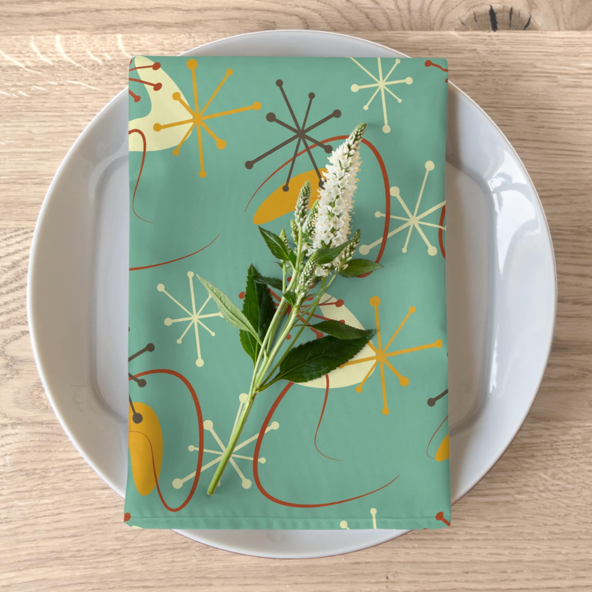 Kate McEnroe New York Set of 4 Retro Cloth Dinner Napkins, Mid Century Modern Atomic Boomerang Starburst Table Linens - KM13529723Napkins19090851418470698911