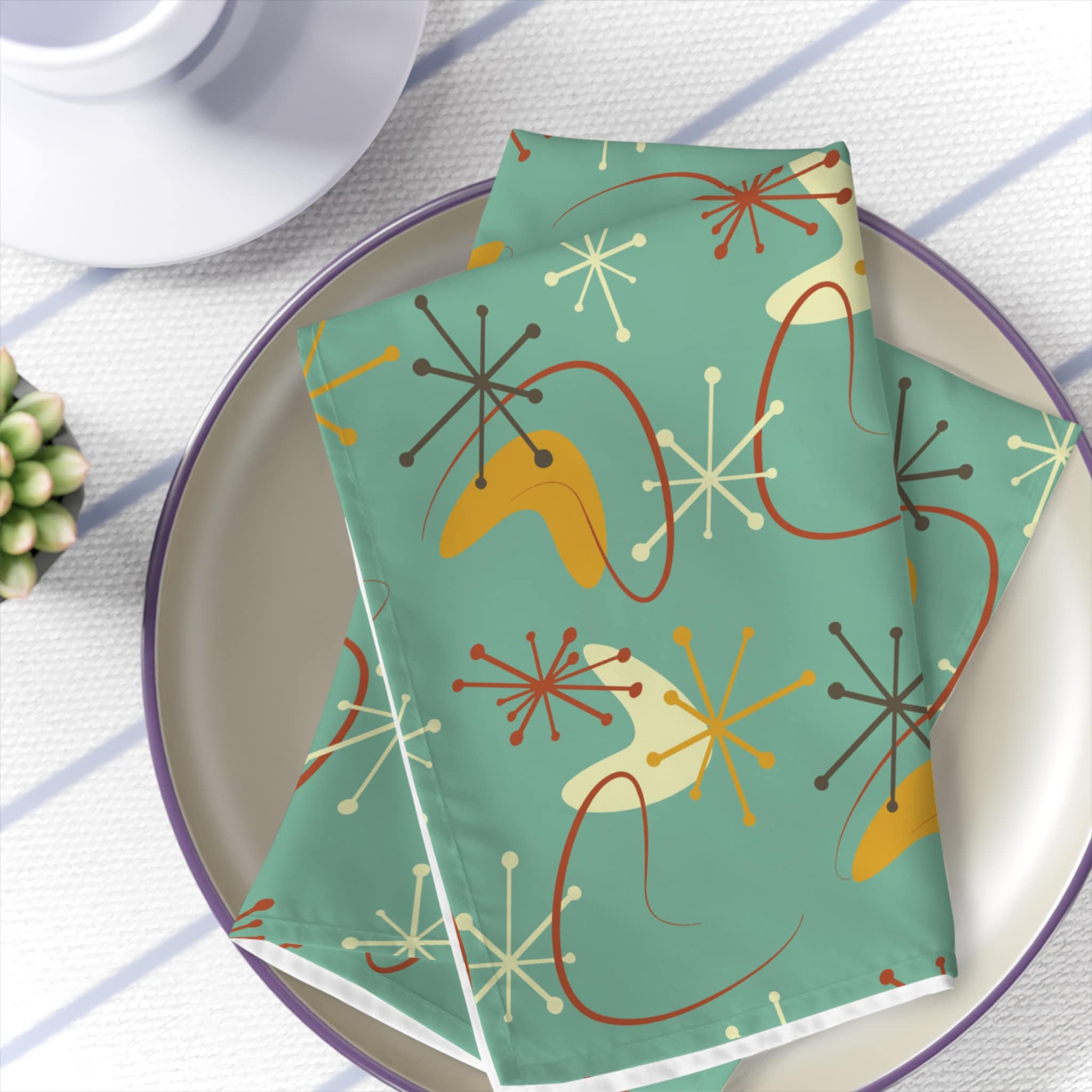 Kate McEnroe New York Set of 4 Retro Cloth Dinner Napkins, Mid Century Modern Atomic Boomerang Starburst Table Linens - KM13529723Napkins19090851418470698911