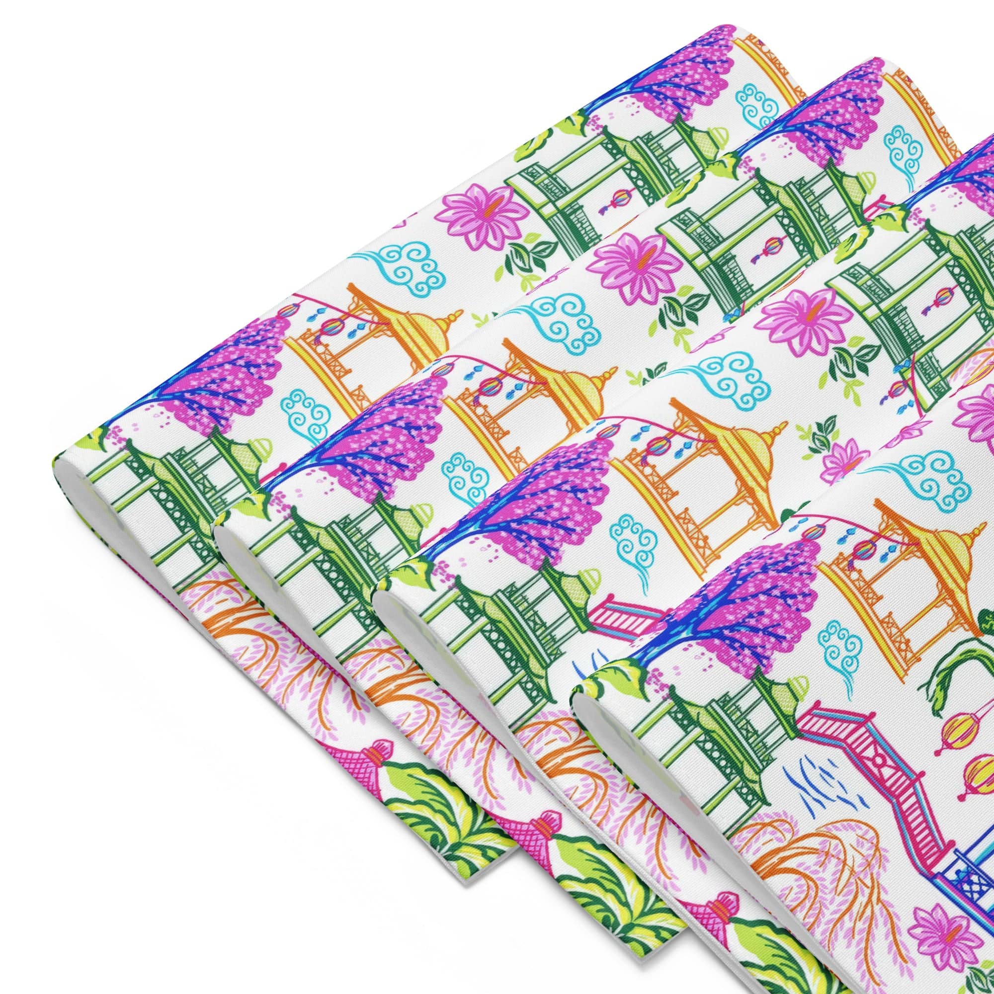 Kate McEnroe New York Set of 4 Tropical Chinoiserie Pagoda Garden Placemats in Blue, Pink, Green, Yellow by Kate McEnroe - KM13859924Placemats8908815_17484