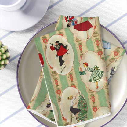 Kate McEnroe New York Set of 4 Vintage 1950s Christmas Napkins, Mid Century Modern Retro Green, Red, Women, Ladies, Housewives Holiday Table Linens - 122681223 Napkins 29690093392553166920