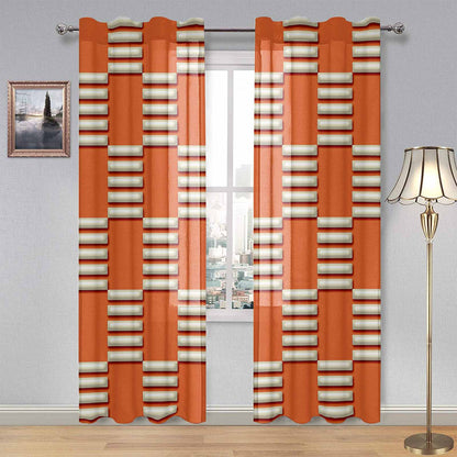 Kate McEnroe New York Sheer 2-Panel Mid Century Modern Retro Geometric Orange Beige Window Curtain 285485203629