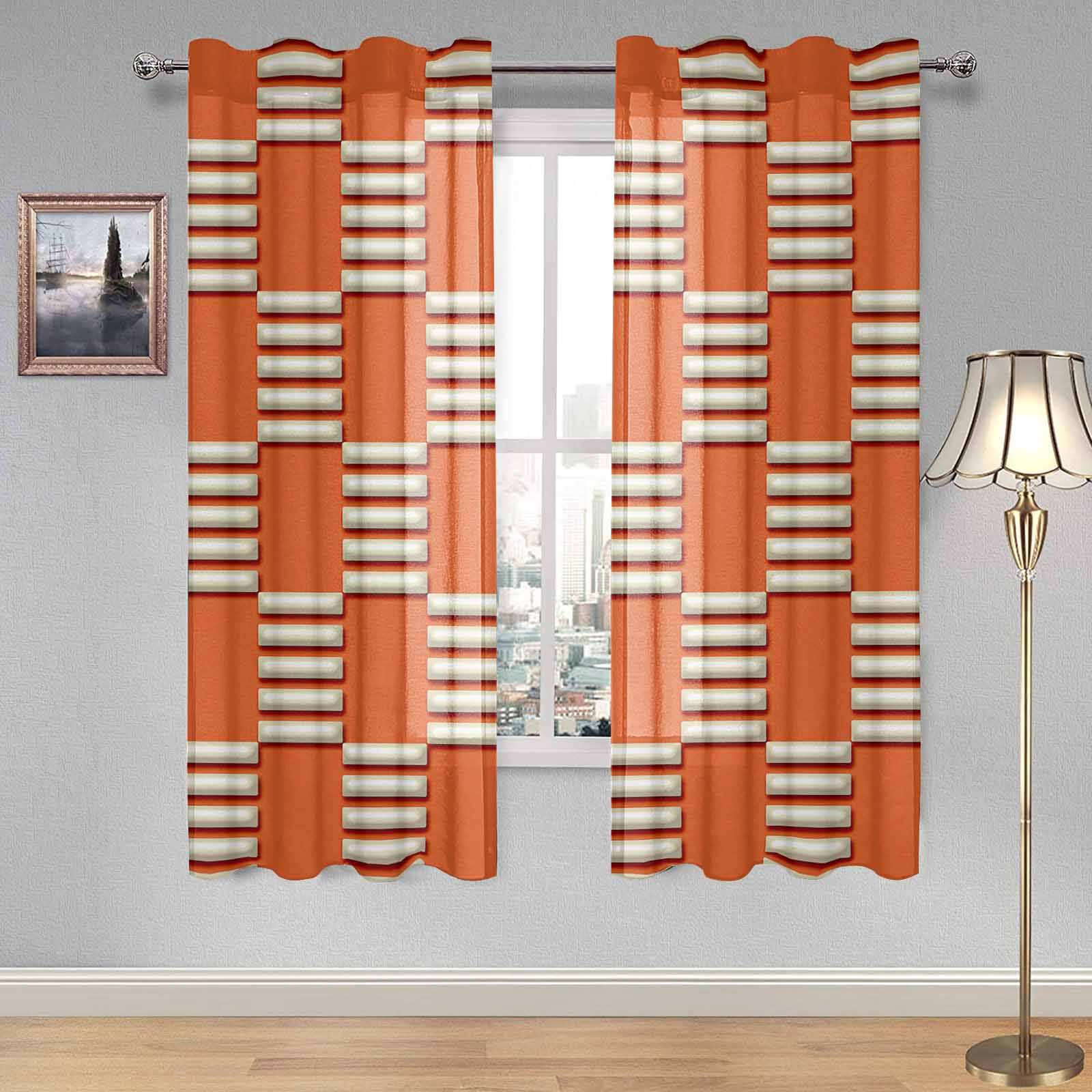 Kate McEnroe New York Sheer 2 - Panel Mid Century Modern Retro Geometric Orange Beige Window CurtainWindow CurtainsDG1517004DXH7856D