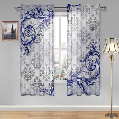 Sheer 2-Panel Window Curtains in Gothic Damask Print