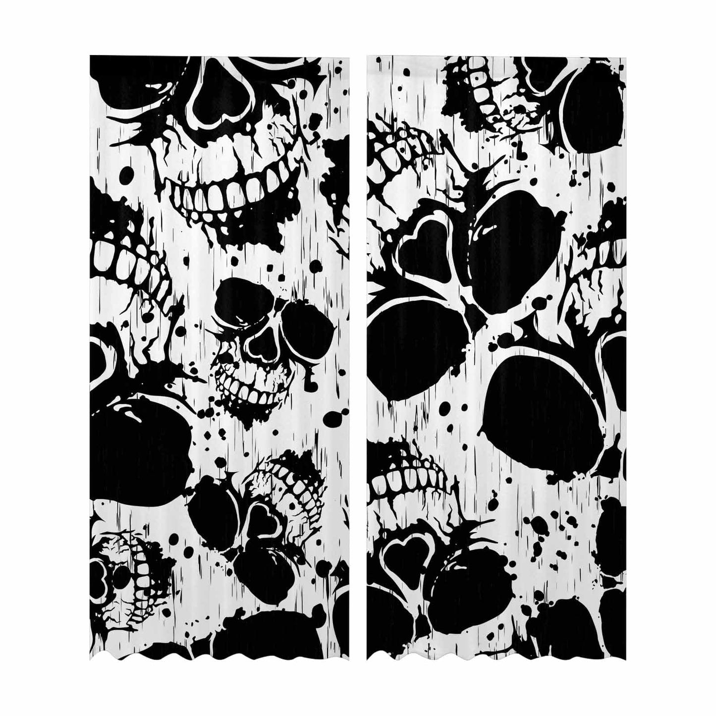 Sheer 2 Panel Window Curtains in Grunge Halloween Skulls