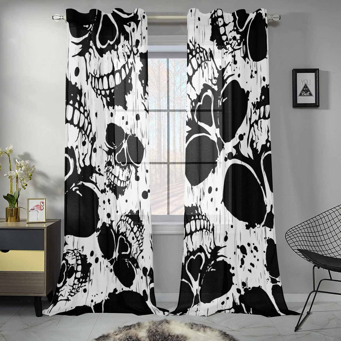 Kate McEnroe New York Sheer 2 Panel Window Curtains in Grunge Halloween SkullsWindow CurtainsDG1170603DXH7857D