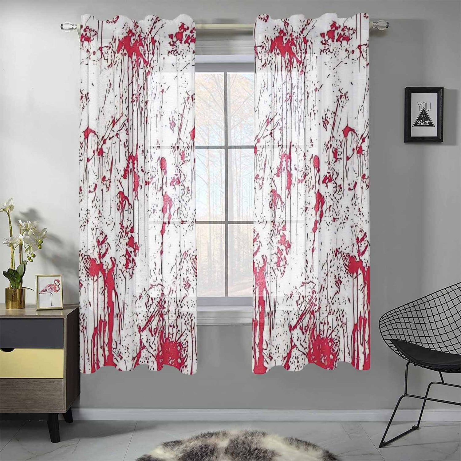 Kate McEnroe New York Sheer 2 - Panel Window Curtains in Halloween Blood SplatterWindow CurtainsDG1169990DXH7857D