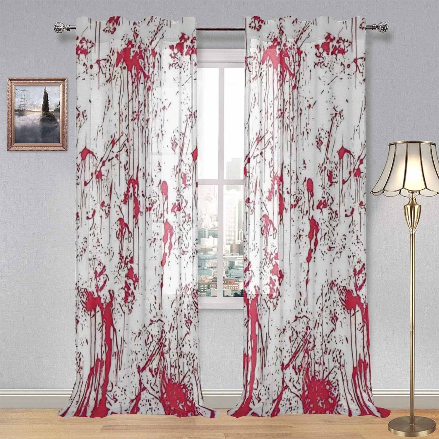 Kate McEnroe New York Sheer 2 - Panel Window Curtains in Halloween Blood SplatterWindow CurtainsDG1169990DXH7857D