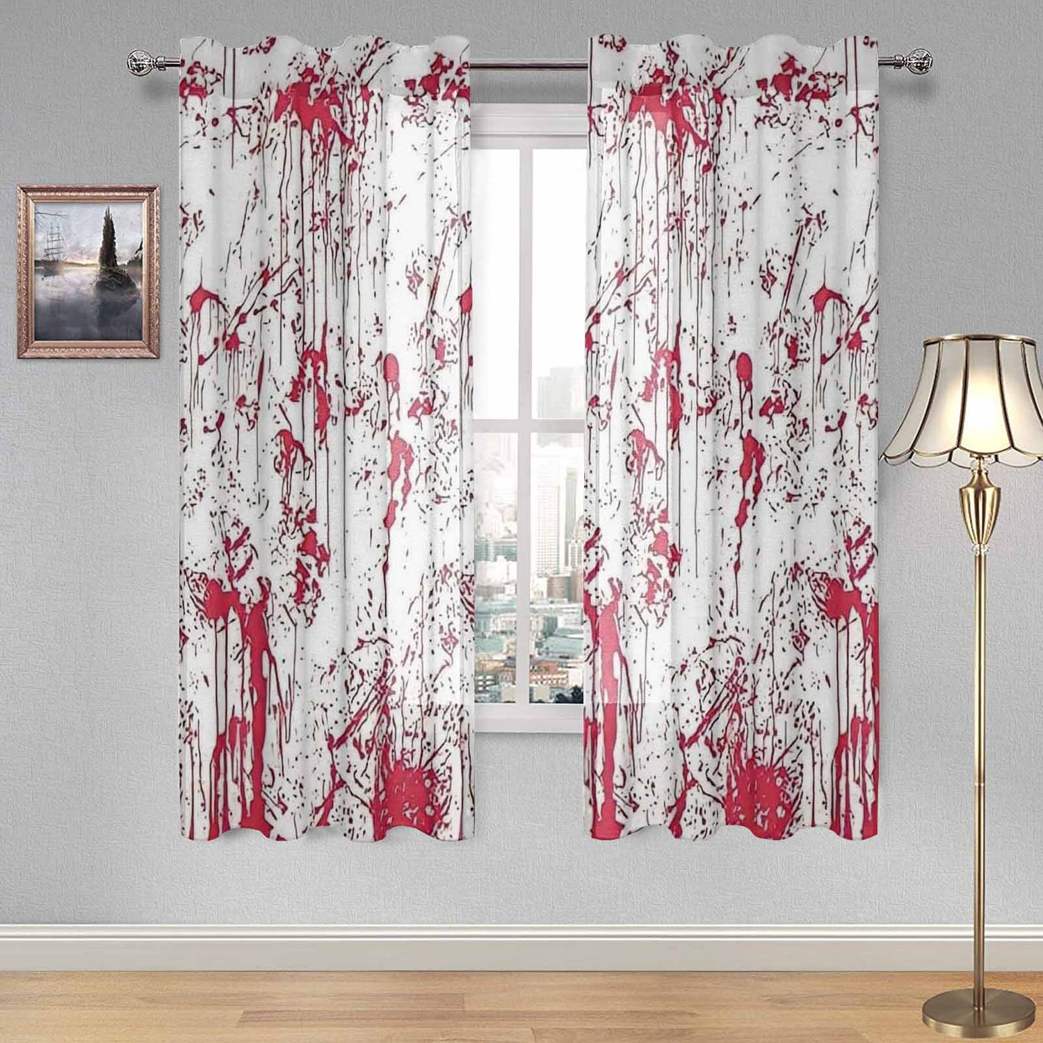 Kate McEnroe New York Sheer 2 - Panel Window Curtains in Halloween Blood SplatterWindow CurtainsDG1170019DXH7856D