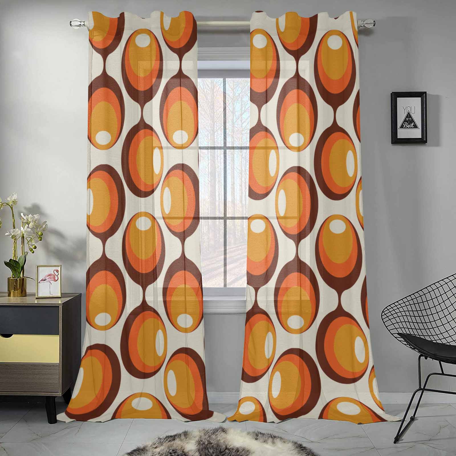 Kate McEnroe New York Sheer 2 - Panel Window Curtains in Mid Century Modern Geometric Groovy PrintWindow CurtainsDG1087267DXH7858D