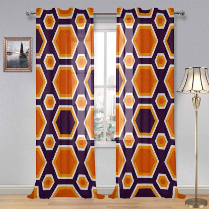Sheer 2-Panel Window Curtains in Mid Century Modern Geometric Halloween Orange