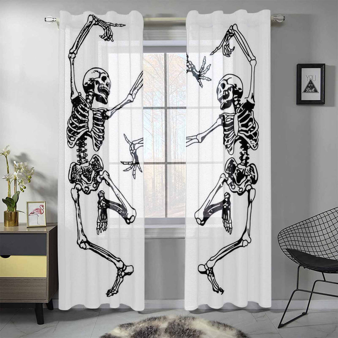 Kate McEnroe New York Sheer 2 - Panel Window Curtains in Monochrome Dancing SkeletonsWindow CurtainsDG1169993DXH7857D