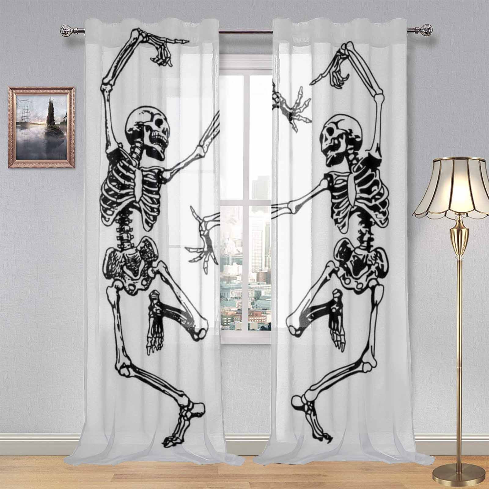 Kate McEnroe New York Sheer 2 - Panel Window Curtains in Monochrome Dancing SkeletonsWindow CurtainsDG1170271DXH7858D
