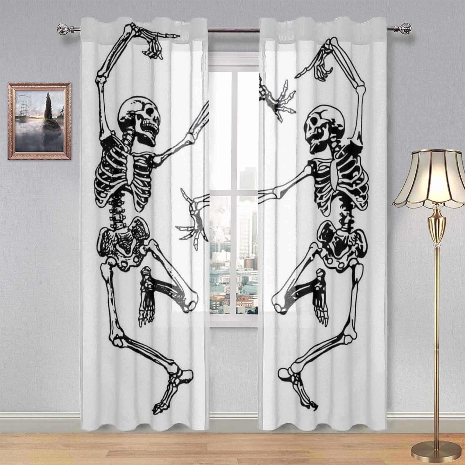 Kate McEnroe New York Sheer 2 - Panel Window Curtains in Monochrome Dancing SkeletonsWindow CurtainsDG1170271DXH7858D