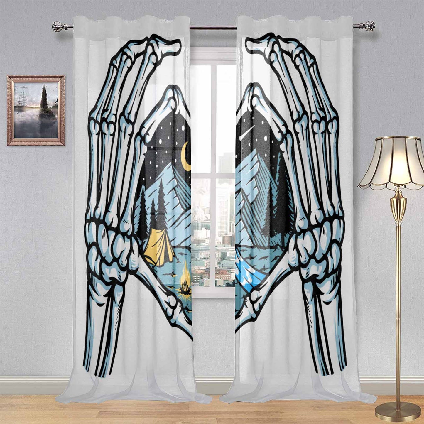 Sheer 2-Panel Window Curtains In Skeleton Loves Mountains