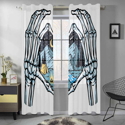 Sheer 2-Panel Window Curtains In Skeleton Loves Mountains
