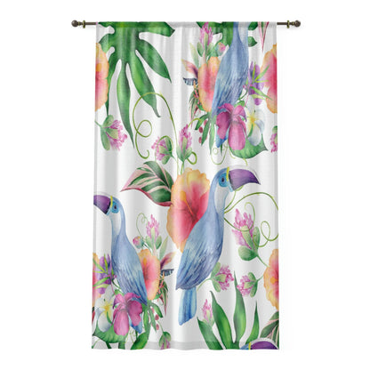 Sheer Window Curtain In Watercolor Toucan Floral Art