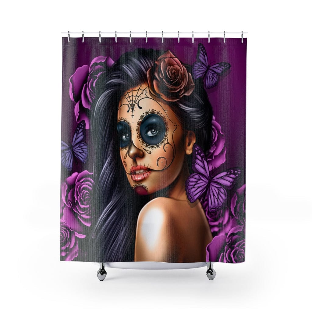 Kate McEnroe New York Shower Curtain in Purple Calavera Day of the Dead Dia De Los Muertos Halloween Skull Design Home Decor 71&quot; × 74&quot; 58101087870418783915