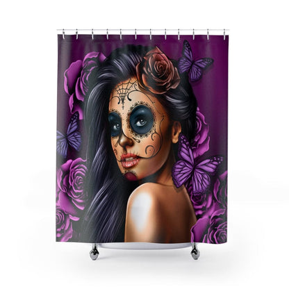 Kate McEnroe New York Shower Curtain in Purple Calavera Day of the Dead Dia De Los Muertos Halloween Skull Design Home Decor 71" × 74" 58101087870418783915