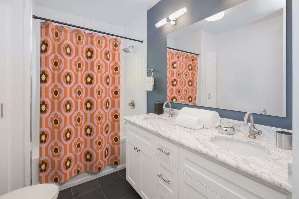 Kate McEnroe New York Shower Curtain in Retro Mid Century Mod Floral Design Home Decor 71&quot; × 74&quot; 14101156657161593241