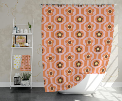 Kate McEnroe New York Shower Curtain in Retro Mid Century Mod Floral Design Home Decor 71" × 74" 14101156657161593241