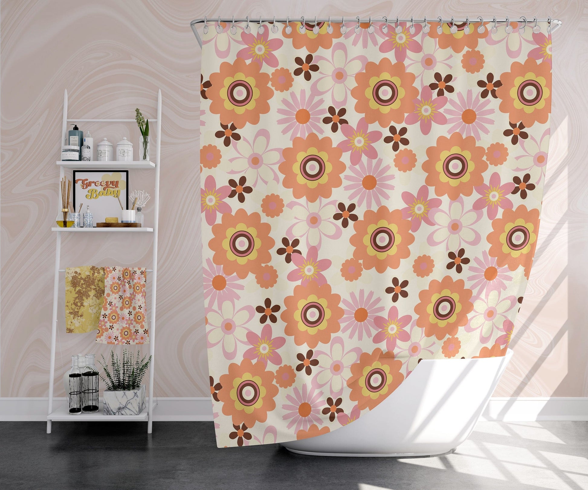 Kate McEnroe New York Shower Curtain in Retro Mid Century Modern Floral Home Decor 71" × 74" 33934821644696422077