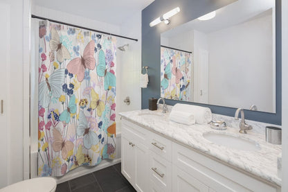 Kate McEnroe New York Shower Curtain with Pastel Watercolor Butterfly and Flowers Home Decor 71&quot; × 74&quot; 23339989274096003114