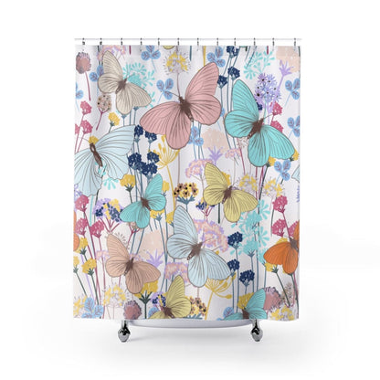 Kate McEnroe New York Shower Curtain with Pastel Watercolor Butterfly and Flowers Home Decor 71" × 74" 23339989274096003114