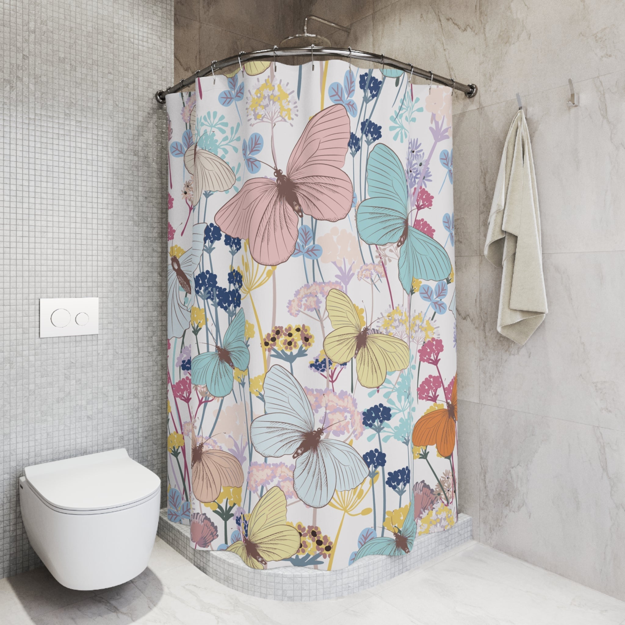 Kate McEnroe New York Shower Curtain with Pastel Watercolor Butterfly and FlowersShower Curtains23339989274096003114
