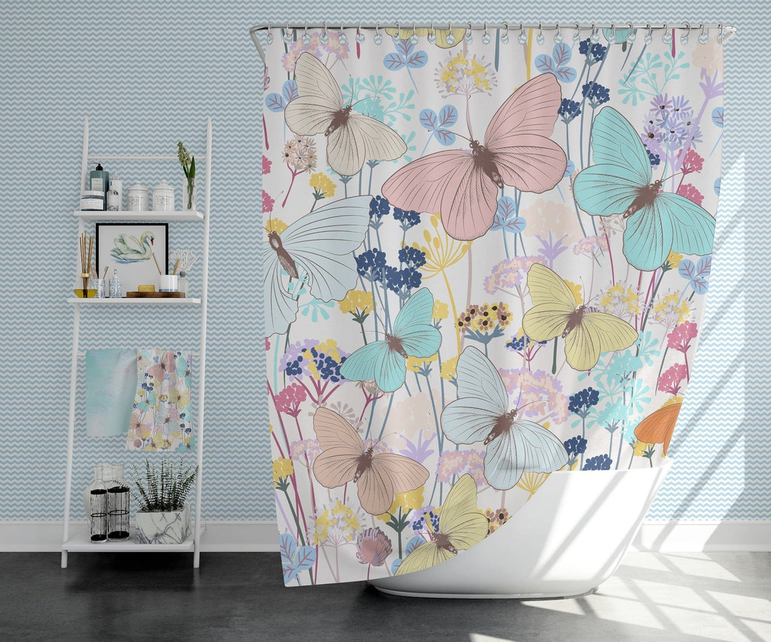 Kate McEnroe New York Shower Curtain with Pastel Watercolor Butterfly and FlowersShower Curtains23339989274096003114