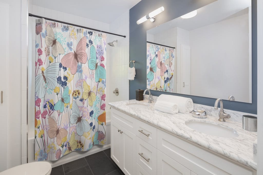 Kate McEnroe New York Shower Curtain with Pastel Watercolor Butterfly and FlowersShower Curtains23339989274096003114