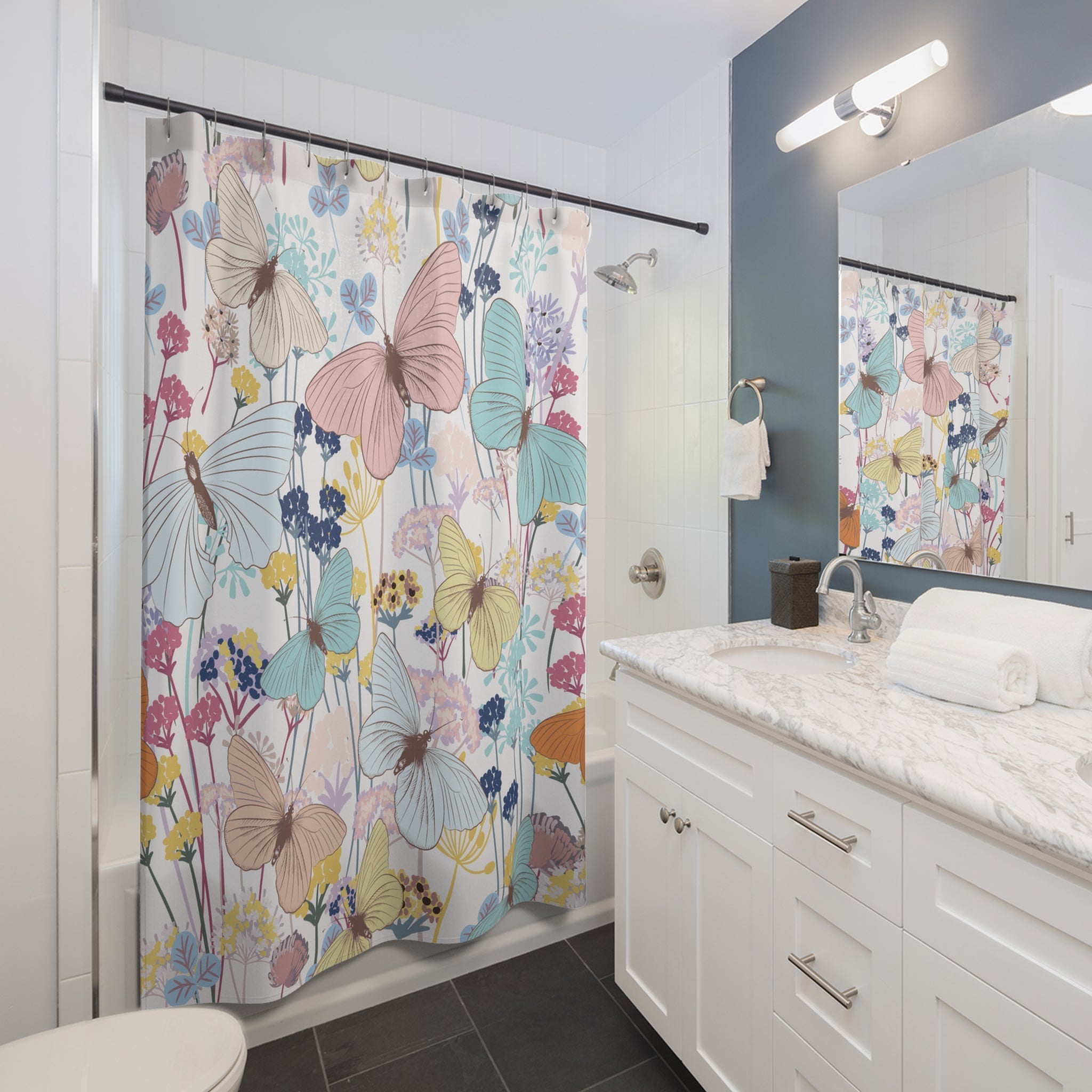 Kate McEnroe New York Shower Curtain with Pastel Watercolor Butterfly and FlowersShower Curtains23339989274096003114