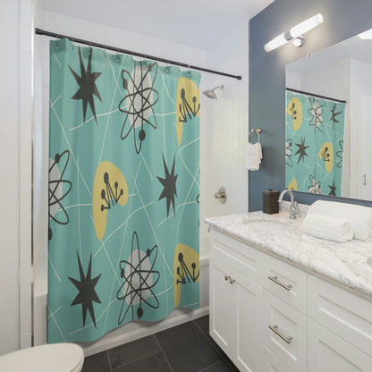 Kate McEnroe New York Shower Curtains in Mid Century Modern Retro 1950s Atomic Boomerang Shower Curtains 71&quot; × 74&quot; 23830696192579515834