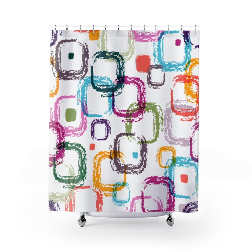 Kate McEnroe New York Shower Curtains with Colorful Retro Abstract Squares Home Decor 71" × 74" 30065708722120724201