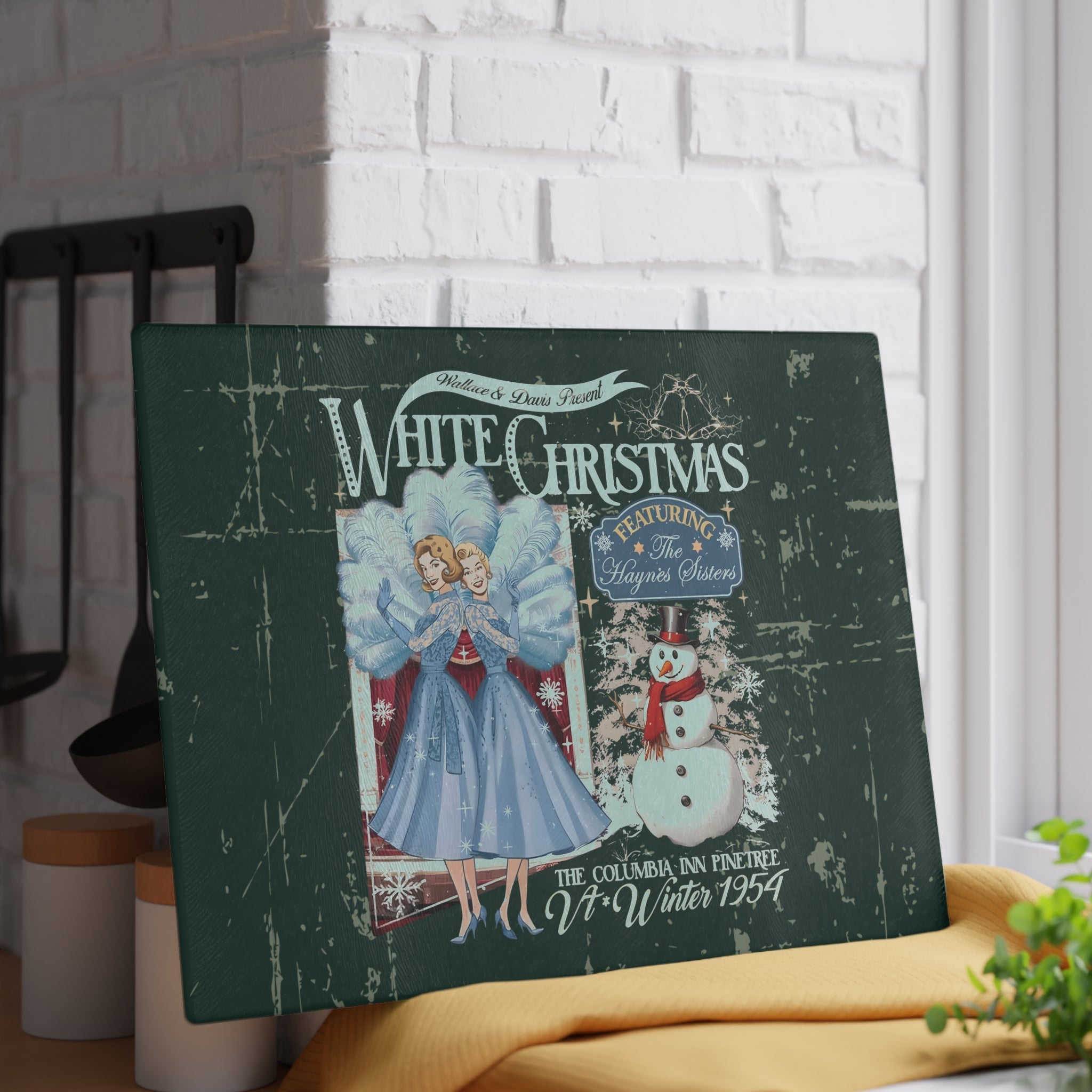 Kate McEnroe New York Sister Sister White Christmas Haynes Sisters Glass Cutting Board, Wallace And Davis Retro 1954 Movie Kitchen DecorCutting Boards31528370387913016032