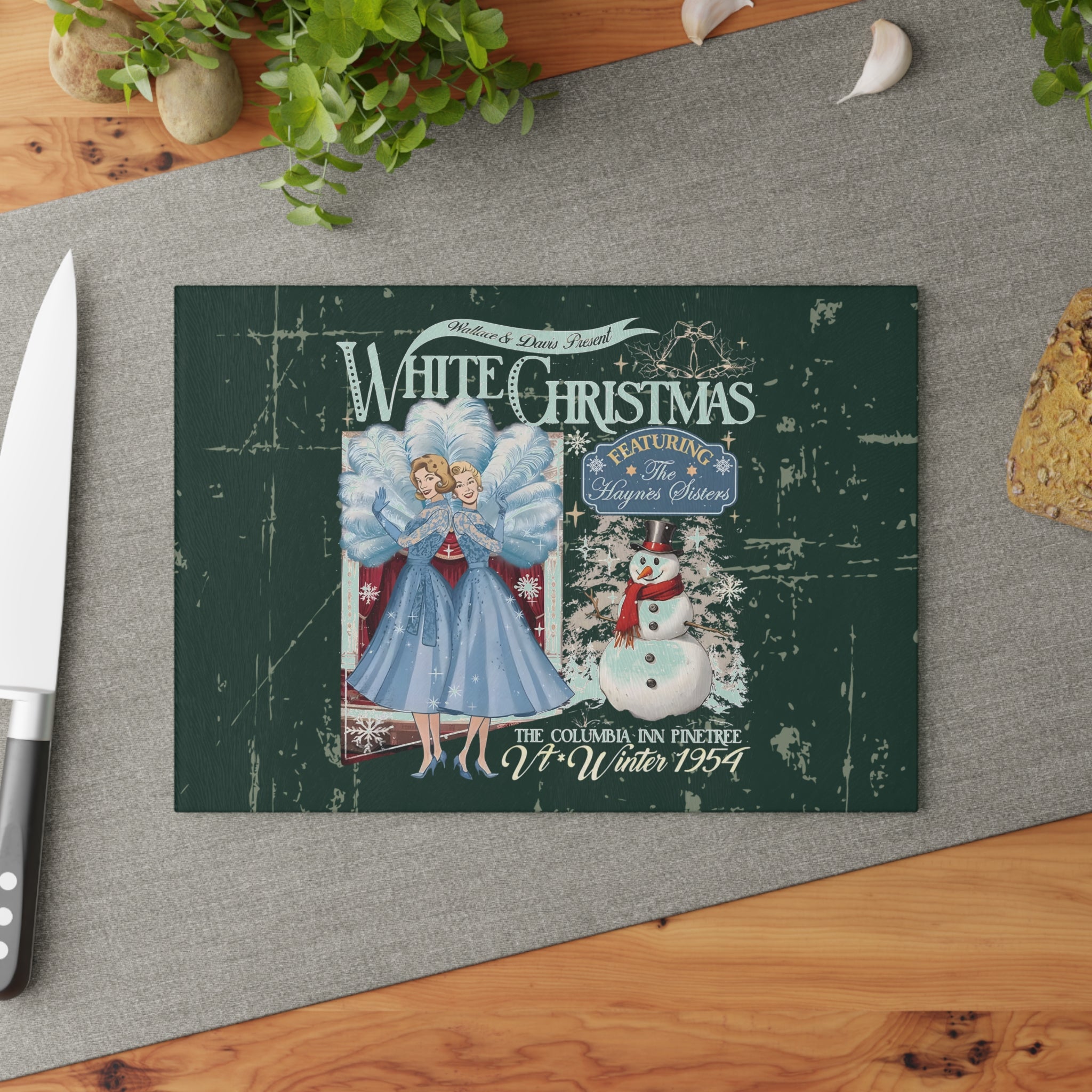 Kate McEnroe New York Sister Sister White Christmas Haynes Sisters Glass Cutting Board, Wallace And Davis Retro 1954 Movie Kitchen DecorCutting Boards31528370387913016032