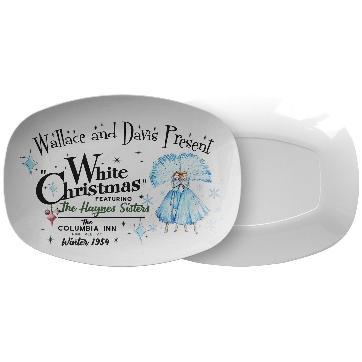 Kate McEnroe New York Sister Sister White Christmas Platter, Featuring Wallace and Davis, Haynes Sisters, Mid Century Modern Holiday DecorServing Platters9727