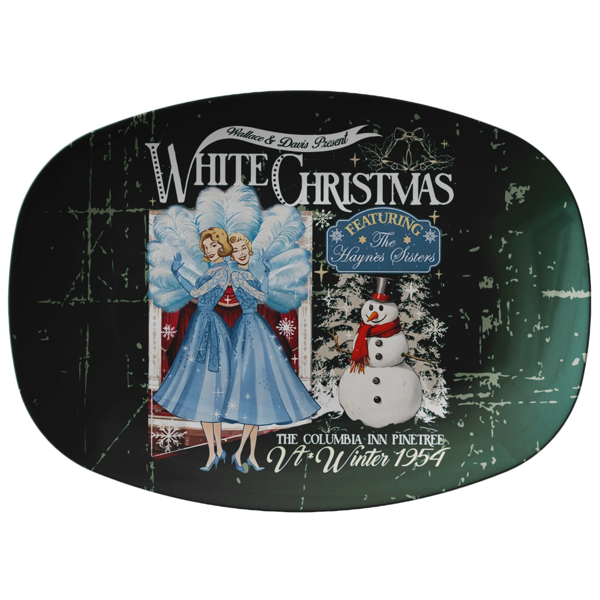 Kate McEnroe New York Sister Sister White Christmas Platter, Wallace And Davis Haynes Sisters, Retro 1954 Movie Decor, Holiday Serving DishServing PlattersP23 - GSS - HWD - 6