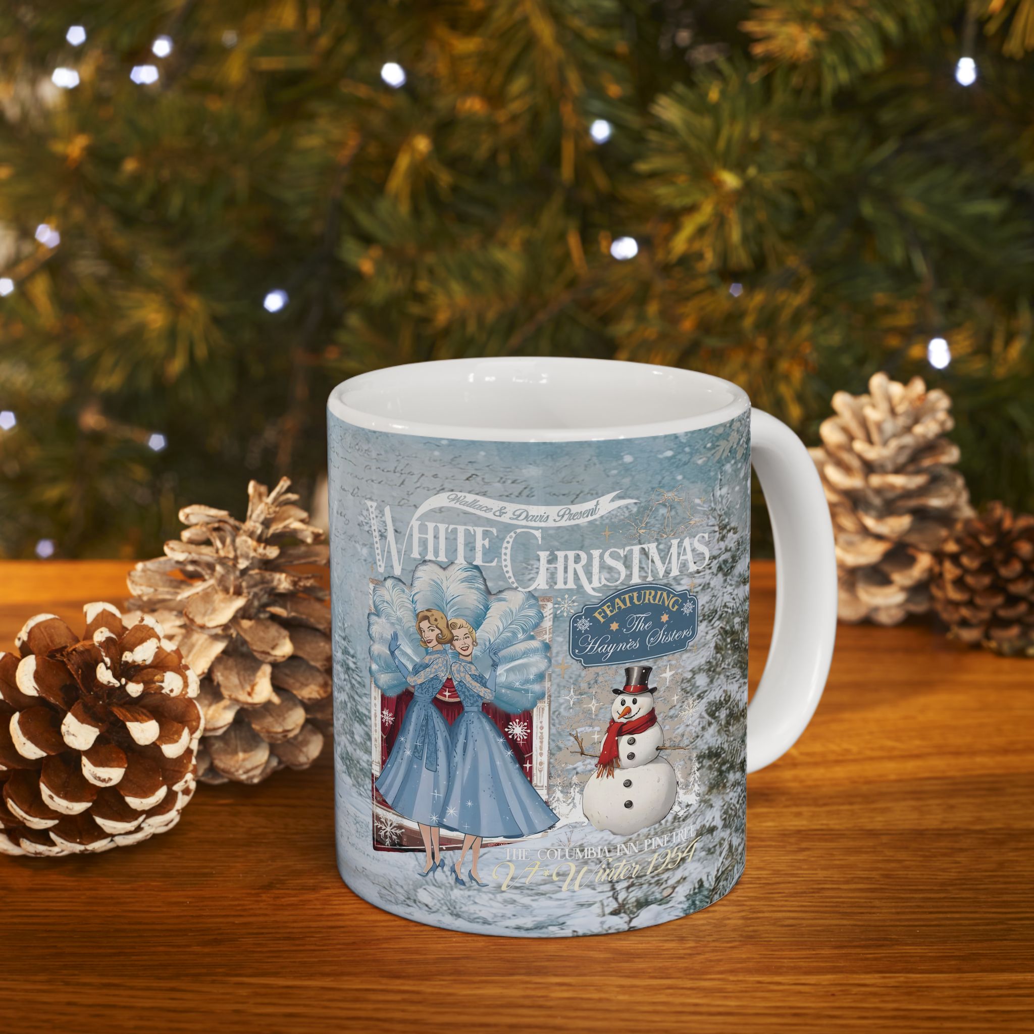 Kate McEnroe New York Sisters Sisters White Christmas Mug, Wallace And Davis Haynes Sisters, Classic Holiday Movie Coffee Cup, Vintage Style Christmas GiftMugs91811489039063715058