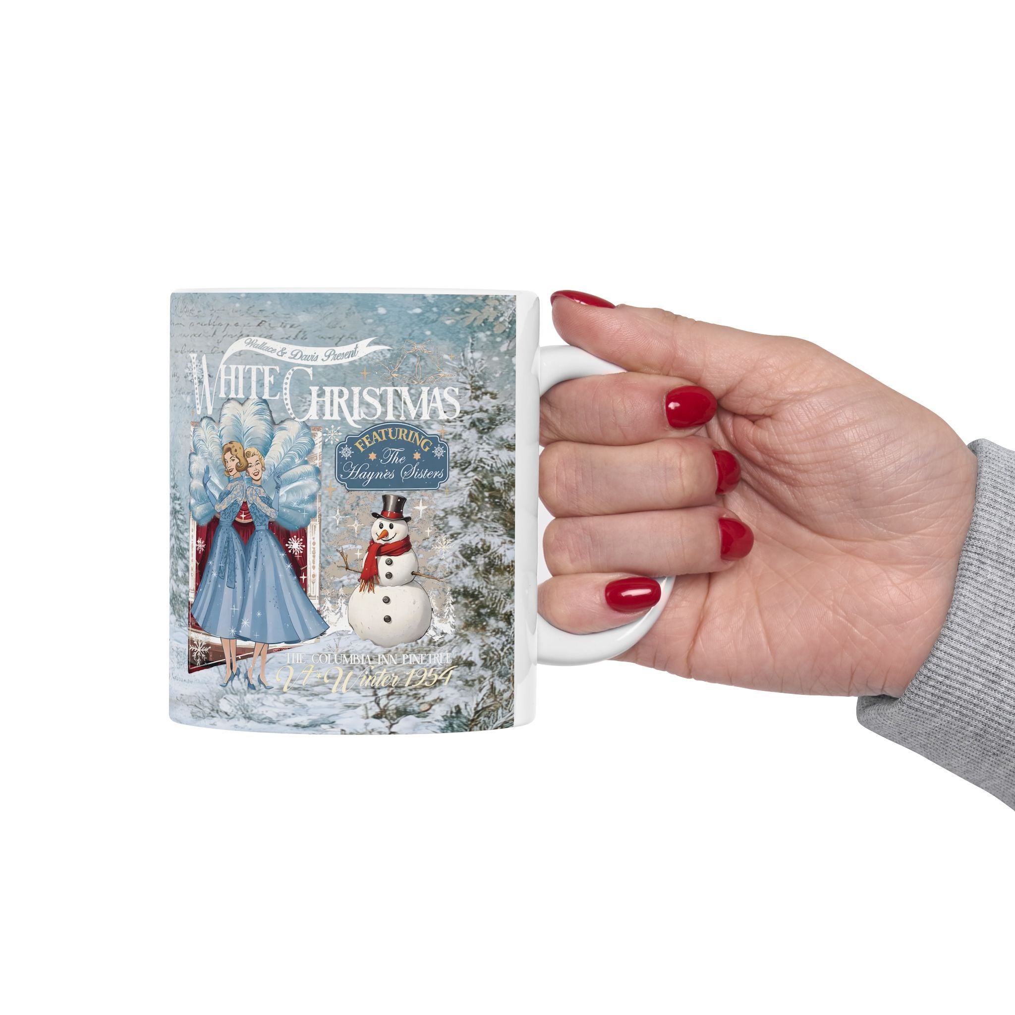 Kate McEnroe New York Sisters Sisters White Christmas Mug, Wallace And Davis Haynes Sisters, Classic Holiday Movie Coffee Cup, Vintage Style Christmas GiftMugs91811489039063715058