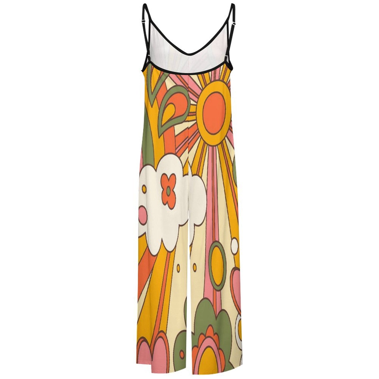 Kate McEnroe New York Spaghetti Strap Palazzo Jumpsuit in Mid Century Modern Sunshine 70s Retro Groovy Flower PowerDressesD3002642