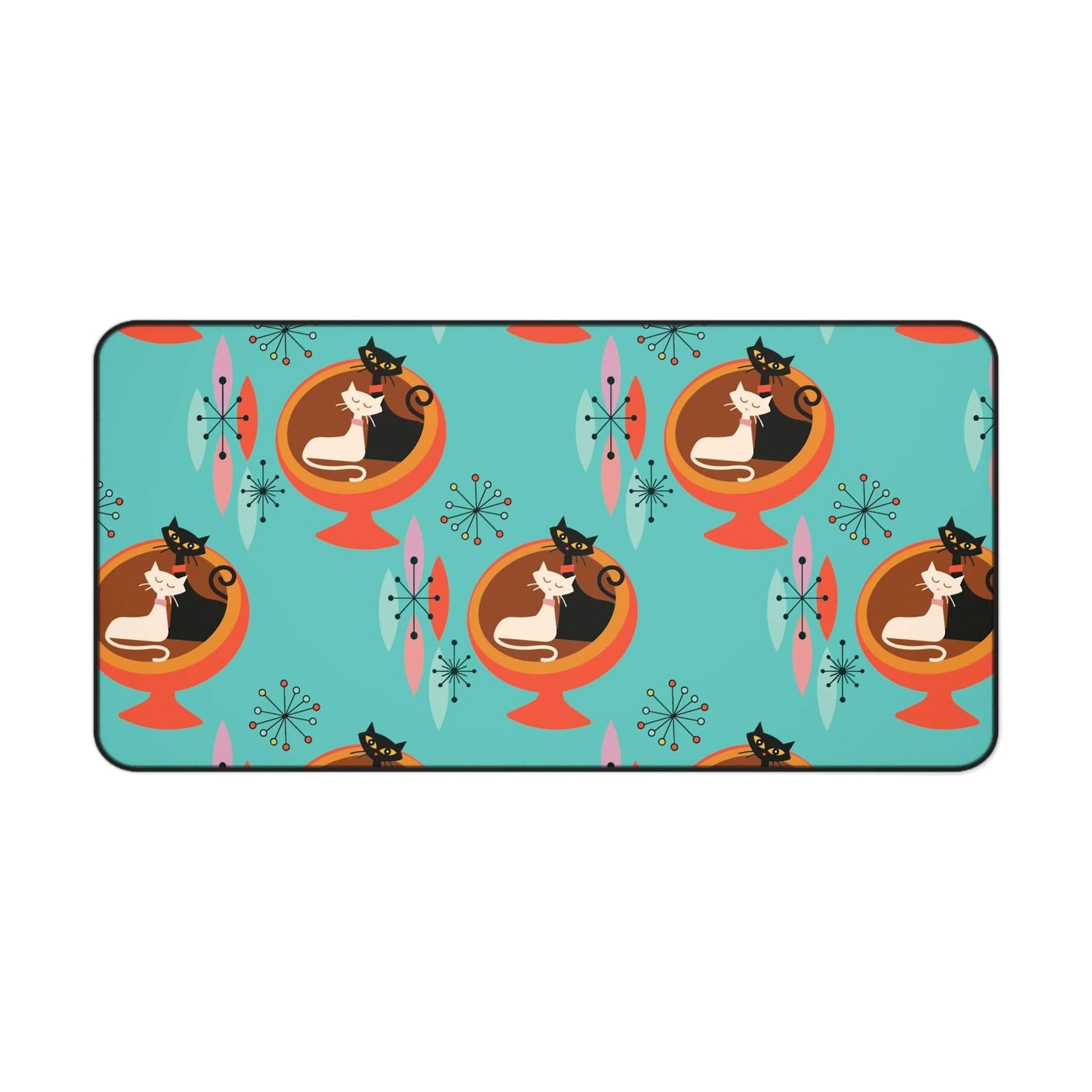 Kate McEnroe New York Sputnik Atomic Cat Desk Mat, Mid Century Modern Aqua Blue, Orange Retro Office AccessoriesDesk Pads29881806802002010443