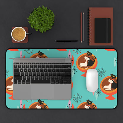 Kate McEnroe New York Sputnik Atomic Cat Desk Mat, Mid Century Modern Aqua Blue, Orange Retro Office AccessoriesDesk Pads29881806802002010443